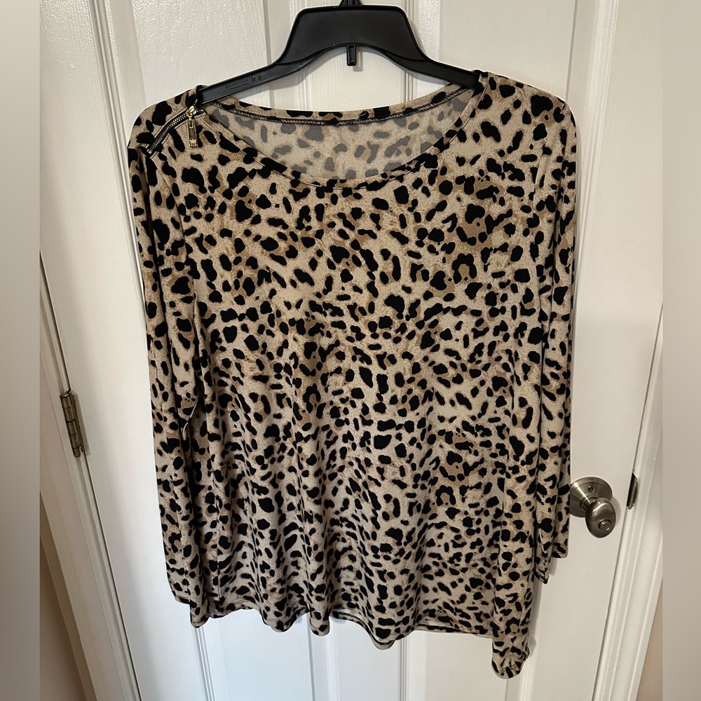 Leopard Print Womens Top 2X Asymmetrical Hem Line Retro Rock 80’s Animal Print